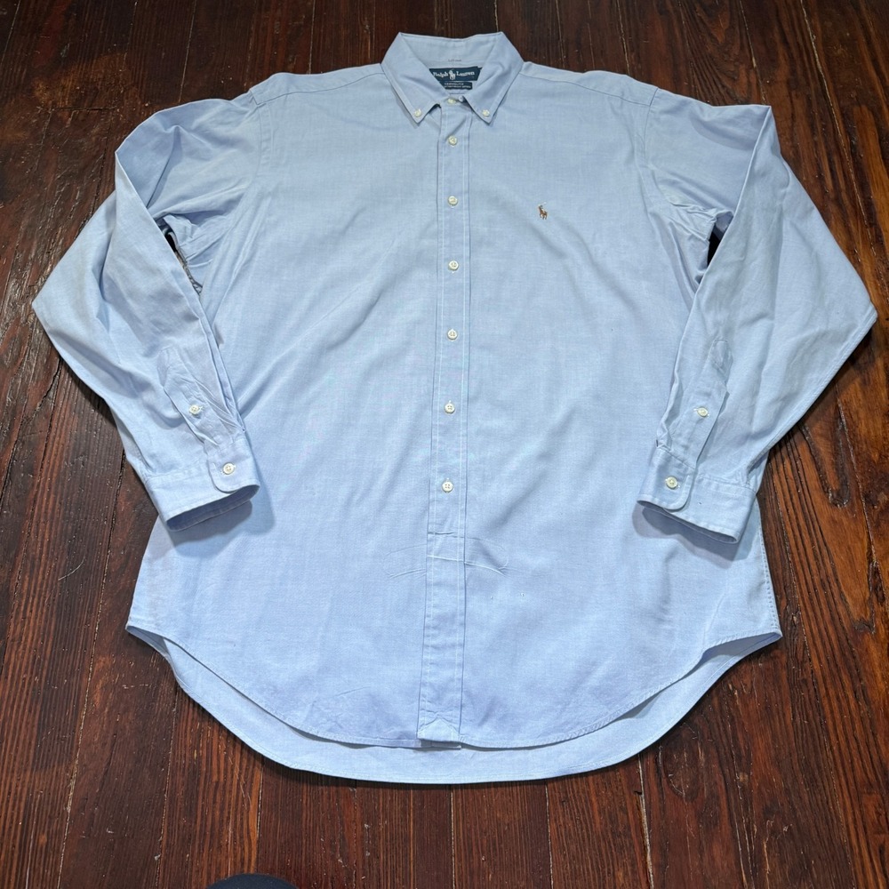 Ralph Lauren Button Down Mens 16 35 Blue Yarmouth Pinpoint Oxford Vintage 90s